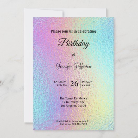 Modern holographic Birthday invitation 招待状 (正面)