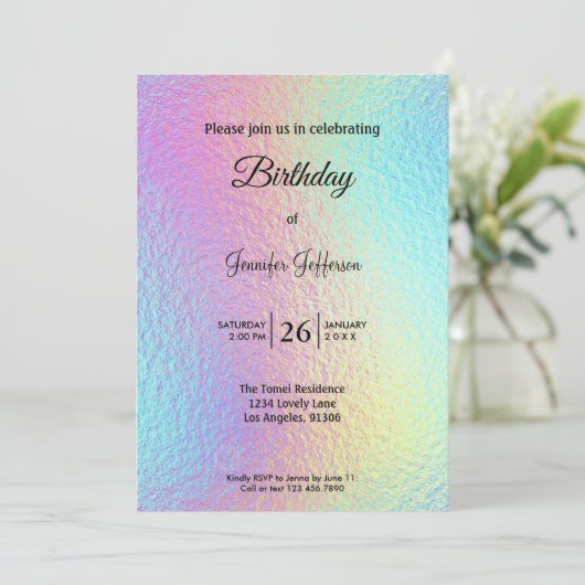 Modern holographic Birthday invitation 招待状 (スタンド正面)