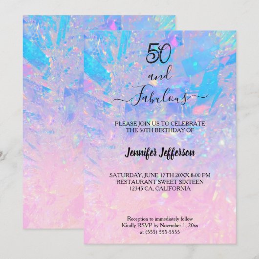 Modern holographic Birthday Invitation 招待状 (正面/裏面)