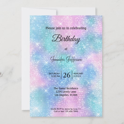 Modern holographic Birthday invitation 招待状 (正面)