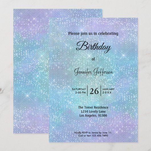 Modern holographic Birthday invitation 招待状 (正面/裏面)