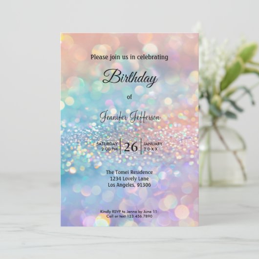 Modern holographic Birthday invitation 招待状 (スタンド正面)