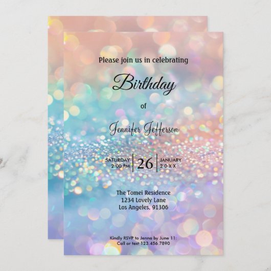 Modern holographic Birthday invitation 招待状 (正面/裏面)