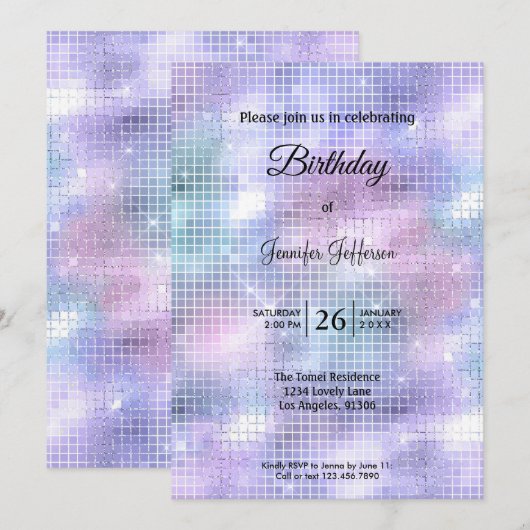 Modern holographic Birthday invitation 招待状 (正面/裏面)
