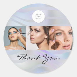 Modern Holographic Black Script Logo Photo ラウンドシール