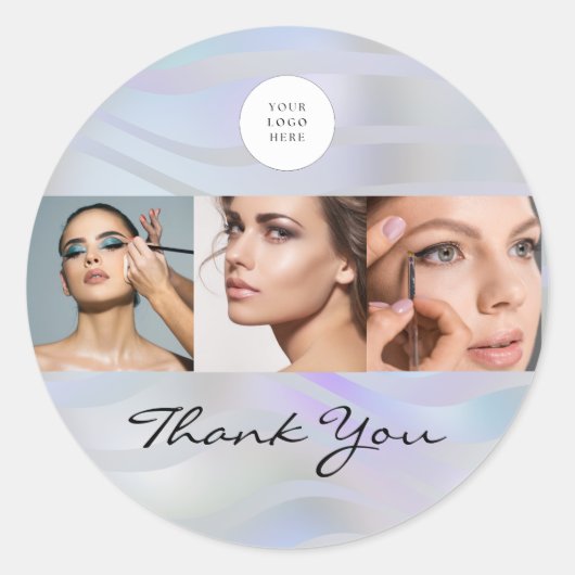 Modern Holographic Black Script Logo Photo ラウンドシール (正面)