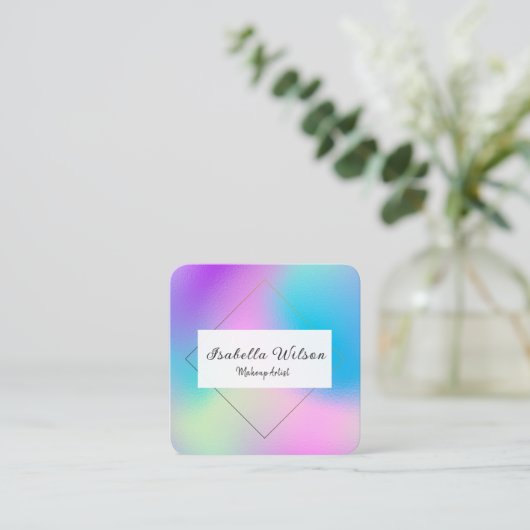 Modern Holographic Makeup Artist Colorful スクエア名刺 (スタンド正面)