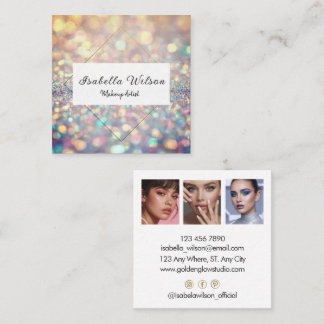Modern Holographic Makeup Artist Glitter スクエア名刺