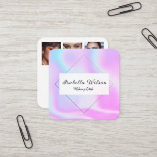 Modern Holographic Makeup Artist Pastel スクエア名刺