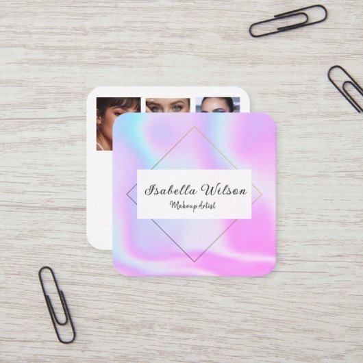 Modern Holographic Makeup Artist Pastel スクエア名刺 (正面/裏面インサイチュ)