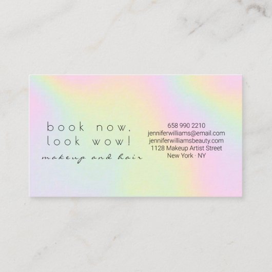 Modern holographic makeup artist pastel rainbow 名刺 (裏面)