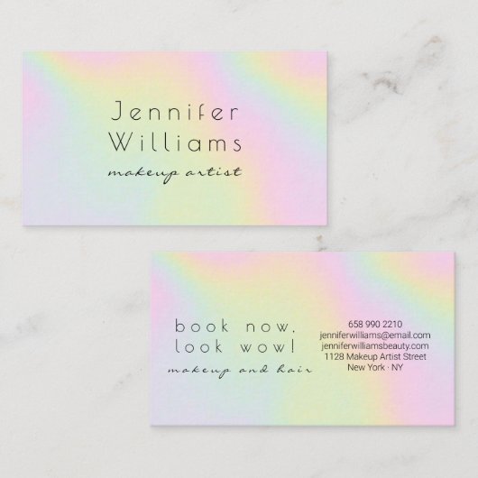 Modern holographic makeup artist pastel rainbow 名刺 (正面/裏面)