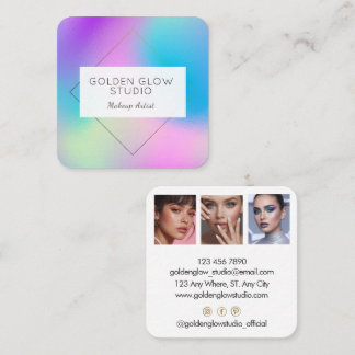 Modern Holographic Makeup Artist Rainbow Colorful スクエア名刺