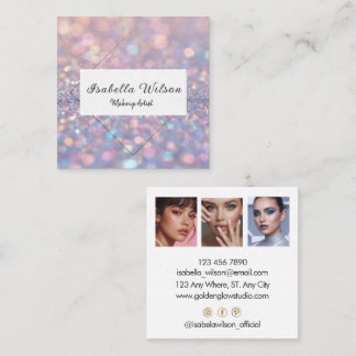 Modern Holographic Makeup Artist Rainbow Gold スクエア名刺