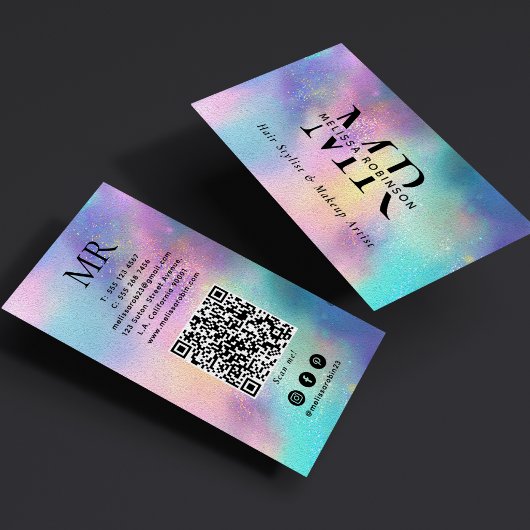 Modern Holographic Monogram QR Code & Social Media 名刺