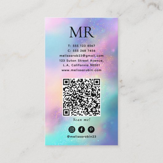 Modern Holographic Monogram QR Code & Social Media 名刺 (裏面)