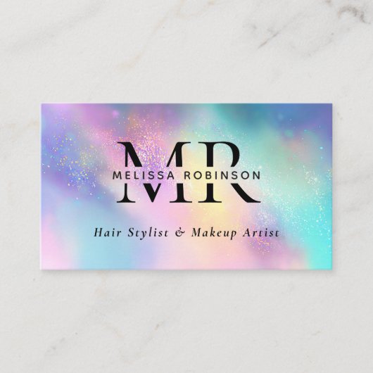 Modern Holographic Monogram QR Code & Social Media 名刺 (正面)