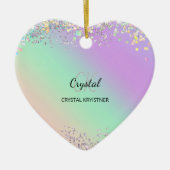 Modern Holographic Pastel Glitter Monogram セラミックオーナメント (正面)