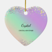 Modern Holographic Pastel Glitter Monogram セラミックオーナメント (裏面)