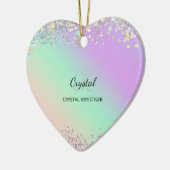 Modern Holographic Pastel Glitter Monogram セラミックオーナメント (左)