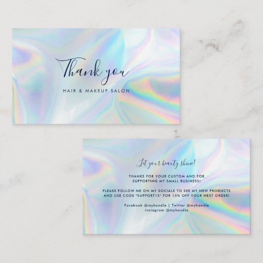 Modern Holographic Script Business Thank You 名刺 (正面/裏面)