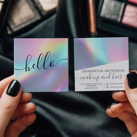 Modern Holographic Script Hello Beauty Branding スクエア名刺