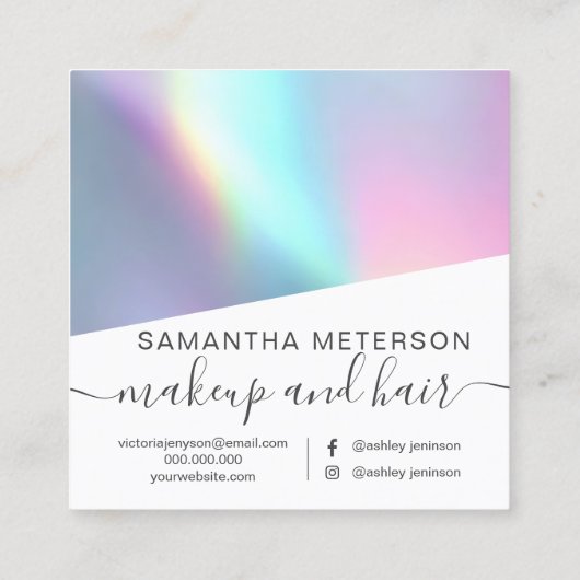 Modern Holographic Script Hello Beauty Branding スクエア名刺 (裏面)