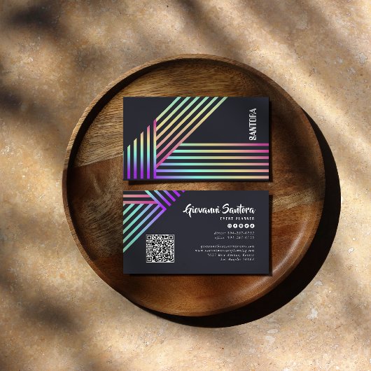 Modern Holographic Stripe QR Business Card 名刺
