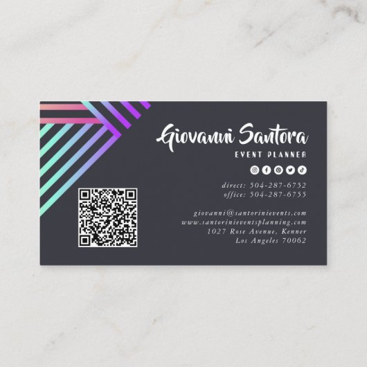 Modern Holographic Stripe QR Business Card 名刺 (裏面)