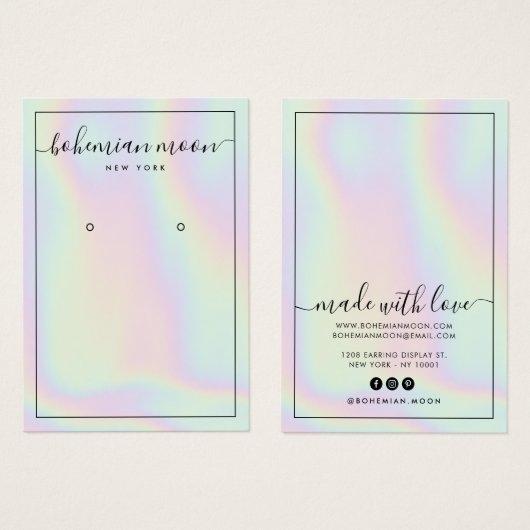 Modern holographic unicorn script earring display (正面&裏面)