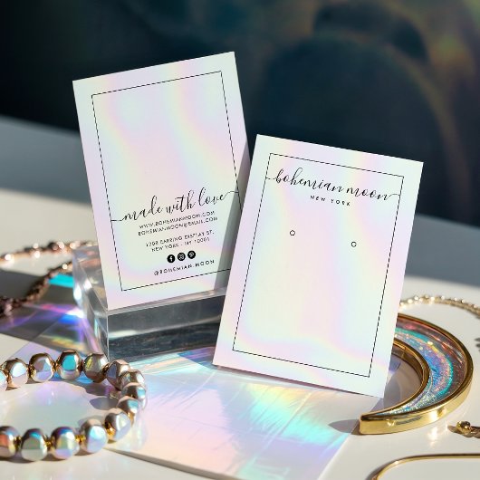 Modern holographic unicorn script earring display