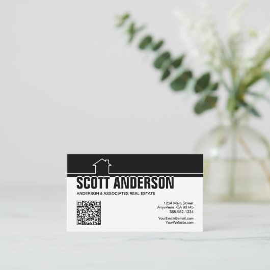 Modern Home Logo Social Media QR Code Black 名刺 (スタンド正面)