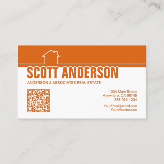 Modern Home Logo Social Media QR Code Orange 名刺 (正面)