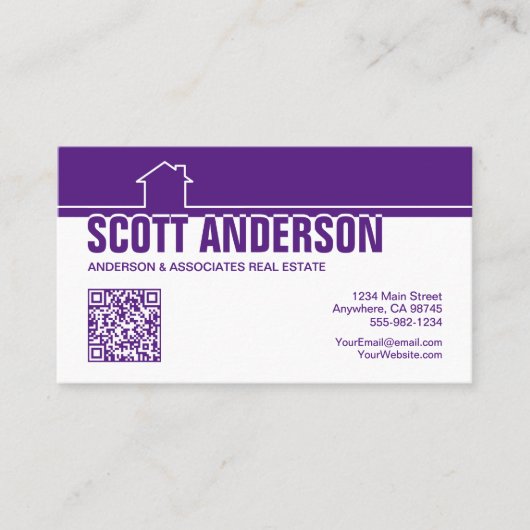 Modern Home Logo Social Media QR Code Purple 名刺 (正面)