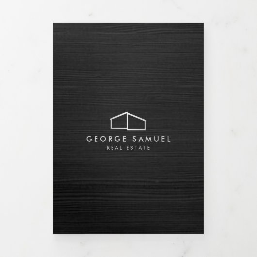 Modern Home Real Estate Logo Dark Wood 三つ折りカード (カバー)