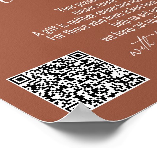 Modern Honeymoon Fund QR Code Terracotta Sign ポスター (角)