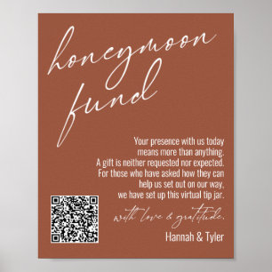 Modern Honeymoon Fund QR Code Terracotta Sign ポスター
