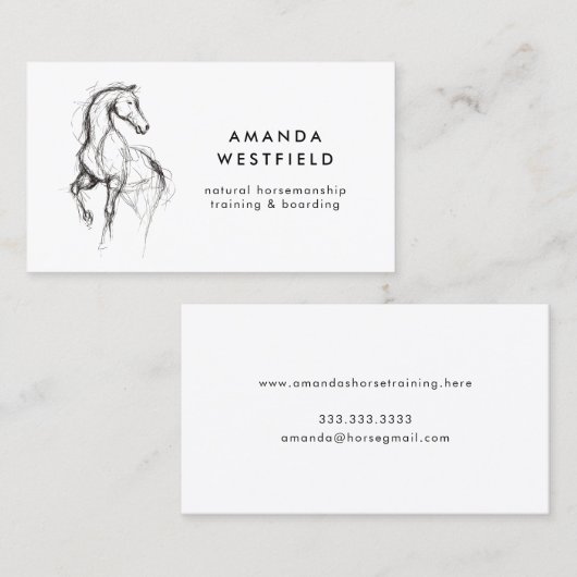 Modern Horse Drawing Equine Equestrian 名刺 (正面/裏面)