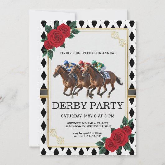  Modern Horse Racing Derby Party  Invitation 2026 招待状 (正面)