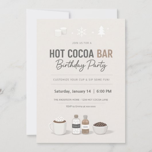 Modern Hot Cocoa Bar Birthday Invitation 招待状 (正面)