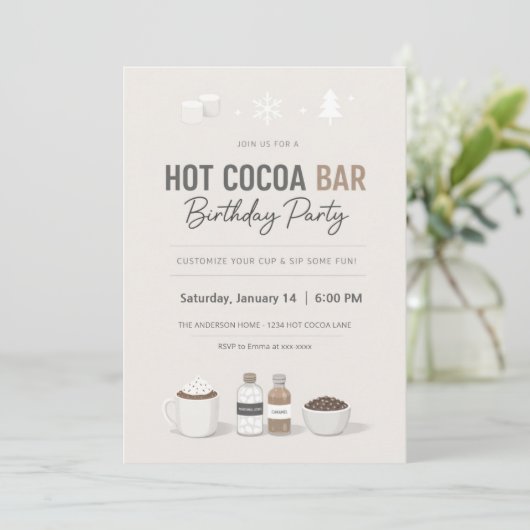Modern Hot Cocoa Bar Birthday Invitation 招待状 (スタンド正面)
