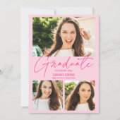 Modern hot pink 3 photos collage graduation 案内状 (正面)