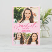 Modern hot pink 3 photos collage graduation 案内状 (スタンド正面)