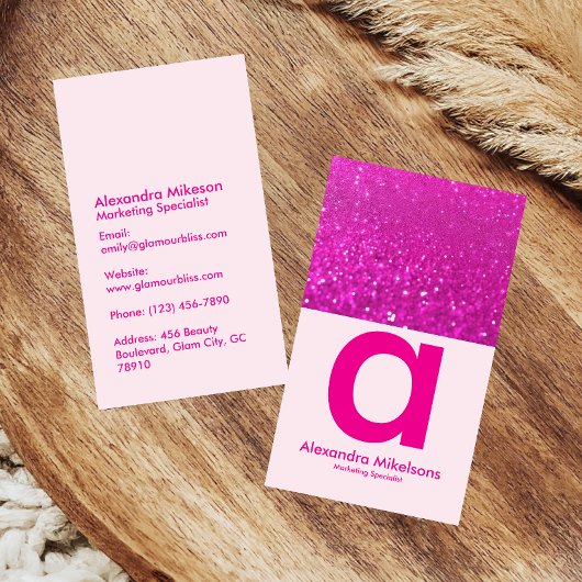 Modern Hot Pink Glitter Glam 名刺