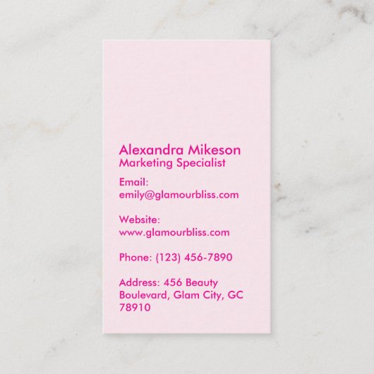 Modern Hot Pink Glitter Glam 名刺 (裏面)