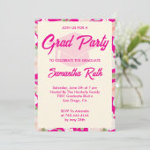 Modern Hot Pink Ivory Floral Graduation Party 招待状 (スタンド正面)