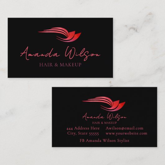 Modern Hot Pink Metallic Abstract 名刺 (正面/裏面)