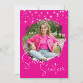 Modern Hot Pink Photo Sweet Sixteen Birthday Party 招待状 (正面)