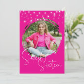 Modern Hot Pink Photo Sweet Sixteen Birthday Party 招待状 (スタンド正面)