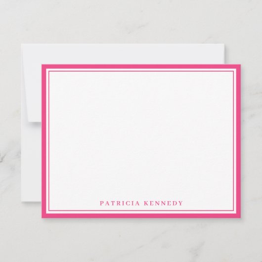 Modern Hot Pink Two Border Name Personalized ノートカード (正面)
